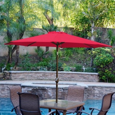 Jeco 9ft. Aluminum Patio Market Umbrella Tilt with Crank in Red Fabric Champagne Pole   